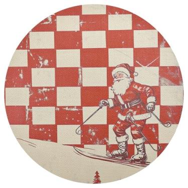 Imagem de xigua Jogo americano redondo de Natal Papai Noel, conjunto de 4, tapete de mesa redondo antiderrapante resistente ao calor, tapetes de mesa de 48 cm para decoração de cozinha, jantar e festa
