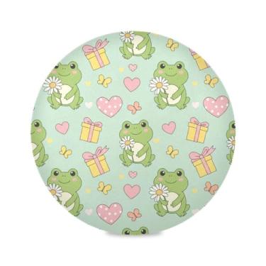 Imagem de Wassud Jogo americano sapos corações tapetes de mesa redondos para cozinha e jantar tapetes laváveis resistentes ao calor decoração de mesa 39 cm
