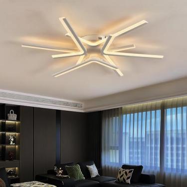 Imagem de Lustre moderno e minimalista com linhas elegantes, dimerizável, com 3 temperaturas de cor, controle remoto, função de memória e temporizador para luz noturna, ideal para sala de estar. Cor b