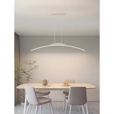 Imagem de Luminária pendente LED moderna com design criativo e curvatura ajustável, dimerizável e com controle remoto. Ideal para sala de jantar, cozinha e escritórios (branca, 120 cm).
