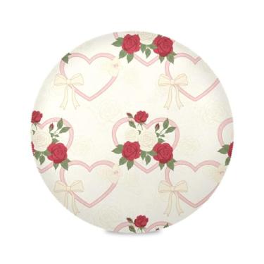 Imagem de Wassud Jogo americano rosas em corações tapetes de mesa redondos para cozinha e jantar tapetes laváveis resistentes ao calor decoração de mesa 39 cm