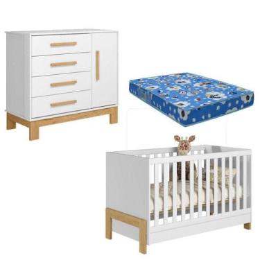 Imagem de Berço Americano 4300 Fantasia E Cômoda 4355 Slm Branco Acetinado Com C