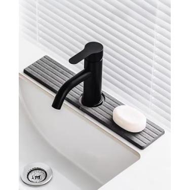 Imagem de Tapete de torneira de pedra de 40,6 cm para pia de cozinha tapete de pedra de secagem de diatomita bandeja de pedra absorvente para cozinha banheiro balcão cinza escuro