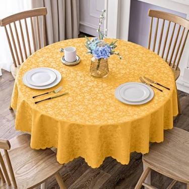 Imagem de Smiry Toalha de mesa redonda, impermeável e resistente, toalha de mesa lavável para cozinha e sala de jantar (amarelo mostarda, 152 cm redonda)