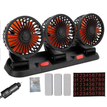 Imagem de Ventilador Carro Triplo Caminhao Kombi Automovel 2 Velocidades Silencioso 24V Ajustavel Giratorio Calor Sol Verao