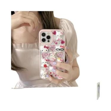 Imagem de Capa De Telefone Kawaii 3D Hello Kitty Com Glitter E Diamante Transpar