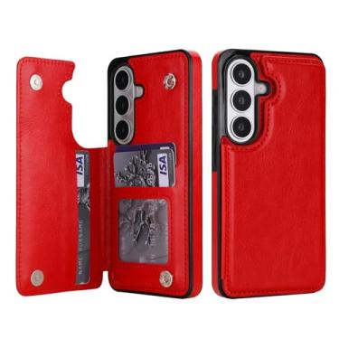 Imagem de Capa carteira para Samsung Galaxy S26 Plus, capa fina de couro com compartimentos para cartões e fecho magnético, recurso de suporte, capa protetora de TPU para uso diário, negócios e viagens