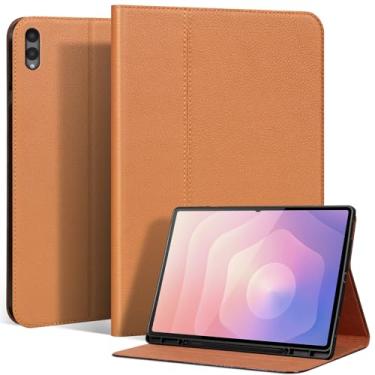 Imagem de XFYKJIN Capa para Samsung Galaxy Tab S11 Ultra de 14,6 polegadas 2025, fólio empresarial de couro genuíno de flor integral com suporte para S Pen, à prova de choque de grau militar, despertar/hibernar