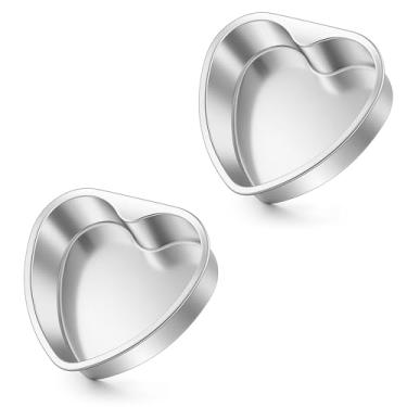 Imagem de Homikit Forma de bolo de coração, pequenas formas de aço inoxidável em forma de coração de 15 cm para forno e máquina de lavar louça, 2 formas de formas de bolo para o dia dos namorados, casamentos