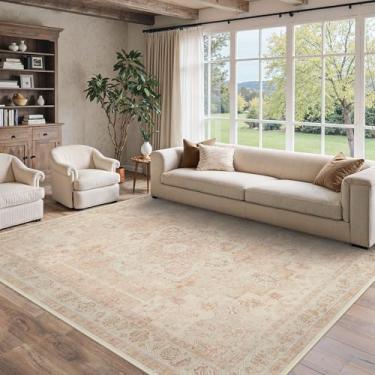 Imagem de BESBLEE Tapetes de área de 20 x 25 cm para sala de estar, laváveis à máquina, tapetes vintage antiderrapantes, estampa leve para quarto, sala de jantar, escritório em casa, rosa