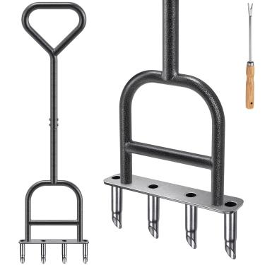 Imagem de Dolibest Aerador de núcleo de gramado, aerador de gramado manual, 4 aeradores de plugue de aço inoxidável com alça triangular, ferramenta manual de aeração de grama pré-montada e ferramenta manual de