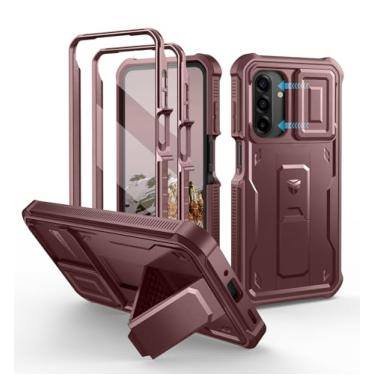 Imagem de Dexnor Capa para Samsung Galaxy A17-5G, [2 molduras frontais] [capa magnética para câmera deslizante e suporte] Capa resistente à prova de choque para Samsung A17-5G com protetor de tela, vermelho