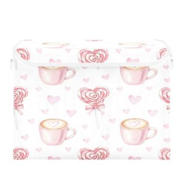 Imagem de Wassud Cestos de armazenamento dobráveis com tampas pirulitos em forma de coração, cestas organizadoras de tecido dobráveis para armário, decoração sazonal de casa 40 x 30 x 30 cm