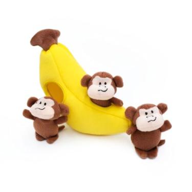 Imagem de ZippyPaws - Brinquedo interativo de pelúcia para cães Zoo Friends Burrow, esconde esconde-esconde e busca – Monkey 'n Banana