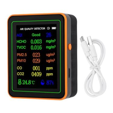Imagem de WALFRONT Monitor de Qualidade do Ar Testador de Qualidade do Ar 12 Em 1 CO2 HCHO TVOC PM2.5 PM10 Tela de Temperatura e Umidade Recarregável e Personalizável Alertas de Exibição para Carro (Preto
