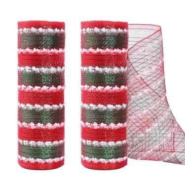Imagem de LoomJoyz 2 rolos de 25 cm x 10 metros (30 pés) fita de malha metálica bola de neve verde vermelha com fita de malha de alumínio para grinalda de guirlanda de Natal, decoração de casa e festa