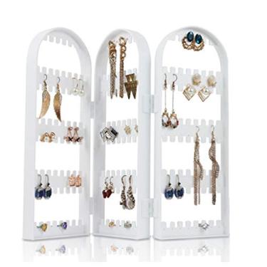 Imagem de HHHJQFAAT Brincos brancos de plástico com 180 furos, suporte de exibição, brincos de tela dobrável, suporte de exibição de joias, caixa de armazenamento