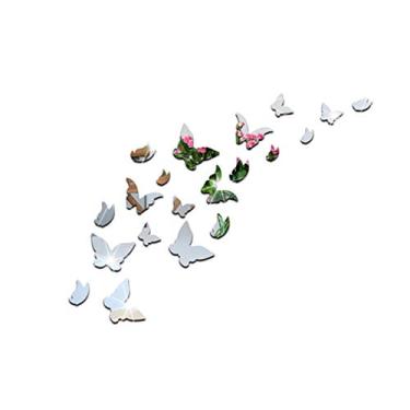 Imagem de 20 unidades de Decalques Parede com Espelho Borboleta Adesivos Decorativos Removíveis Acrílico Cristal Decorações Caseiras DIY para Quarto Banheiro Sala Estar