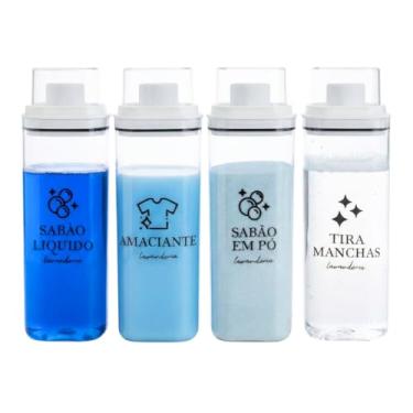 Imagem de Kit 4 Dispensers de Lavanderia 2,3L com Etiquetas para Amaciante, Sabão em Pó, Sabão Líquido, Tira Manchas (Kit Branco)