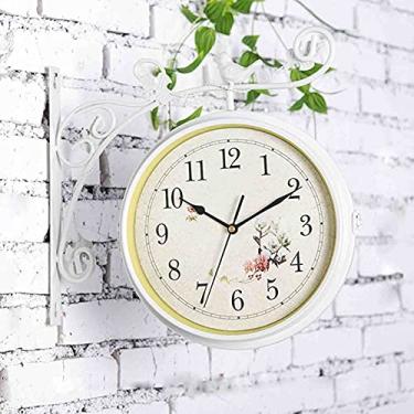 Imagem de SLGGPJBU Relógio de parede dupla face, relógio de estação com design de pássaro pequeno, relógio de trem de ferro forjado, rotação de 360 graus para jardim interno - relógios externos à prova d'água