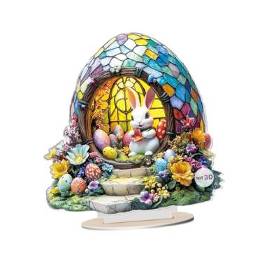 Imagem de Ｂｅｓｇａ Decoração de Páscoa em acrílico com suporte, peça central leve, placa plana 2D independente, ornamento de mesa para casa ou estante.