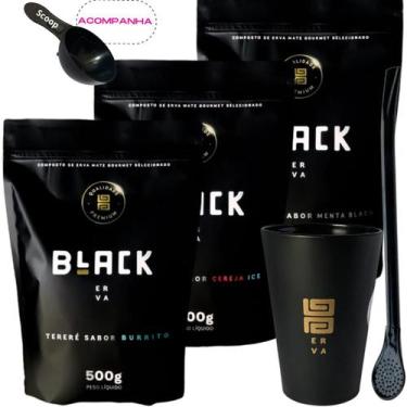 Imagem de Kit Black Erva Mate Tereré 3 Pacotes 500g cada + Copo Caldereta acríli