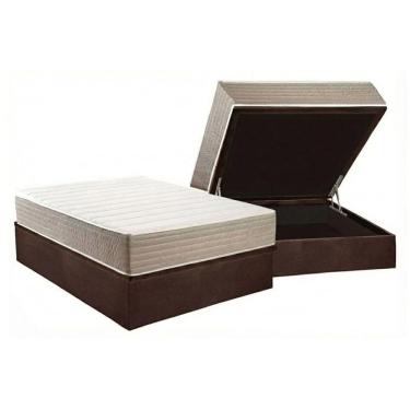 Imagem de Cama Box Baú NOVO + Colchão Anatômico Kappesberg D33 Carmine + Base CRC Corano Brown