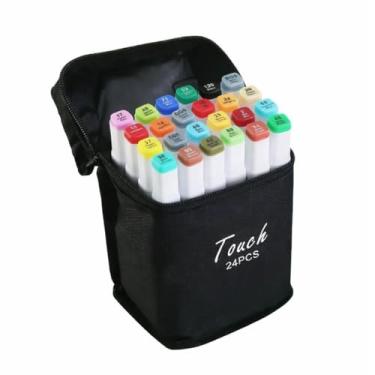 Imagem de Kit De Canetas Marcador Permanente Ponta Dupla 24 Cores Para Desenho e Artesanato