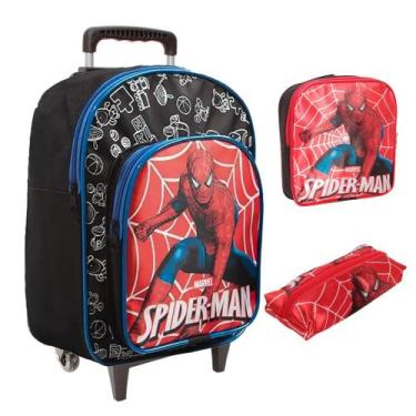 Imagem de Kit Mochila Escolar Homem Aranha de Rodinhas Reforçada Aulas - Toys 2U