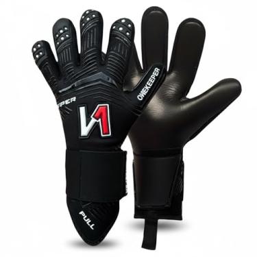 Imagem de ONEKEEPER Luva de goleiro de nível profissional Viper Black para crianças, jovens e adultos | Luvas de goleiro de futebol GK | látex de contato de 3,5 mm | Corte negativo | Alça removível (preta, 12)