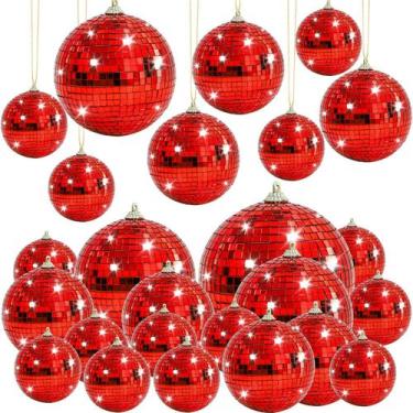 Imagem de Disco Ball Kepfire Red Mirror, 17 unidades para decoração de Natal