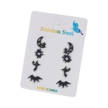 Imagem de Conjunto De Brincos De Aço Inoxidável Femininos Com Estrelas, Lua E So