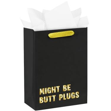 Imagem de WRAPAHOLIC Bolsa de presente de aniversário grande engraçada de 33 cm com papel de seda - sacos de papel com design de tampões de bumbum, perfeitos para amigos e dia dos namorados