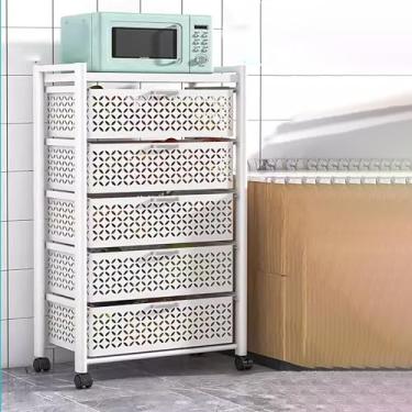 Imagem de Prateleira de exibição de supermercado de 4/5 camadas para frutas e legumes, suporte de armazenamento de cozinha de fácil montagem, organizador versátil para lanches e ferramentas (55 x 30 x 95 cm)