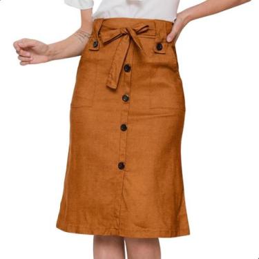 Imagem de Saia Midi Com Botões e Bolso Bengaline Moda Evangélica - Look Modas Oc