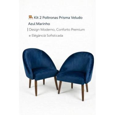 Imagem de  Kit 2 Poltronas Prisma Veludo Azul Marinho  Design Moderno, Conforto 
