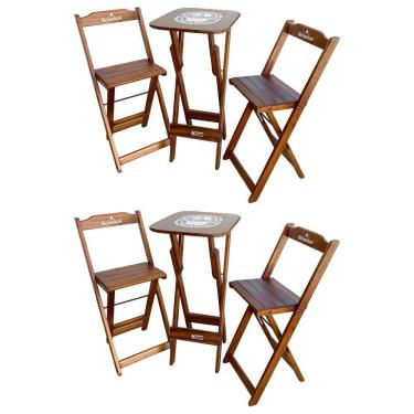 Imagem de Kit 2 Conjuntos Bistrô Mesa Com 2 Banquetas Dobráveis De Madeira Personalizada Hei - Imbuia Marrom