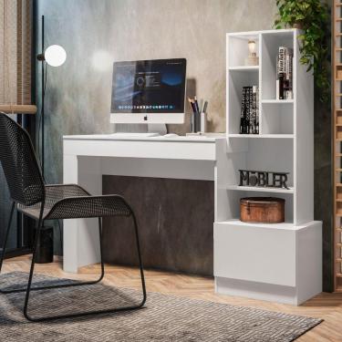 Imagem de Escrivaninha Office Com Estante Biblioteca Lion Branco Fosco - Mabe Magazine