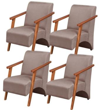 Imagem de Kit 4 Poltronas Venus 1 Lugar Braço Madeira Maciça Tecido Suede Unidecor Cappuccino