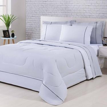 Imagem de Kit Edredom 100% Algodão Percal 150 Fios Dupla Face King + Jogo De Cama 7 Peças - Branco- Cinza