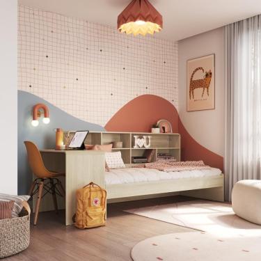Imagem de Cama Infantil Montessoriana Com Estante E Escrivaninha Integrada Carvalho Araguaia