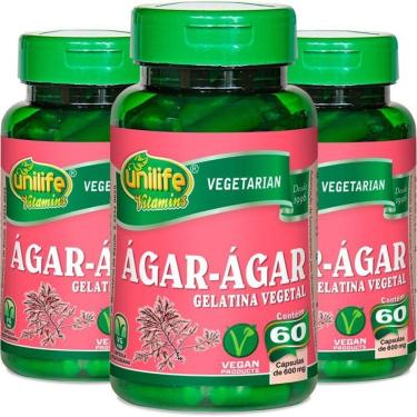 Imagem de Kit 3 ágar ágar Gelatina Natural Unilife 60 Cápsulas