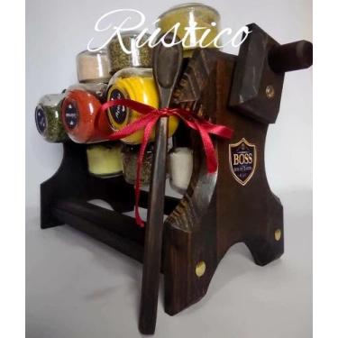 Imagem de Porta tempero com 12 potes + colher dosadora - BOSS - Arte Madeira, Rú