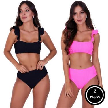 Imagem de Kit 2 Biquini Sem Bojo Cintura Alta Hot Pant Texturizado - c6 KIT 2 DA