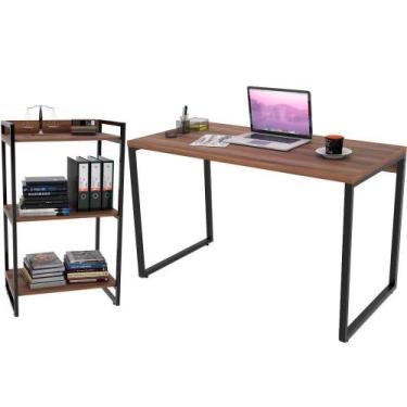Imagem de Kit Mesa Para Escritório Com Estante 120 Cm Nogal - LYAM DECOR