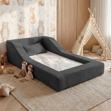 Imagem de Cama Montessoriana Infantil Noah 100% Espuma com Colchão Bouclê Cinza Escuro - Desk Design