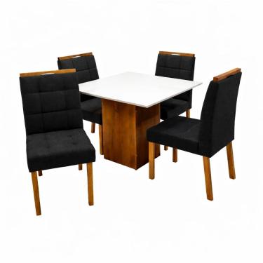 Imagem de Mesa de Jantar Dakota 90x90cm Sem Vidro e 4 Cadeiras Giulia em Veludo Estofadas Cel Móveis Cor Cinamomo Off White com Tecido Preto