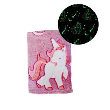 Imagem de Manta Cobertor Solteiro Infantil Brilha No Escuro Unicórnios Rosa - Ar