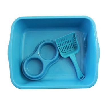 Imagem de Kit Higienico Gatos Elite Azul Bandeja + Pá + Comedouro