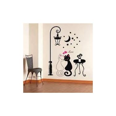 Imagem de Decoração Vinil Gatos Apaixonados no Poste com Lua e Estrelas Adesivo 